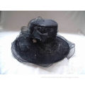 Black Ladies Church Organza Hat With Lace Fabric, Pearl Buckle For Party, Special Occasion